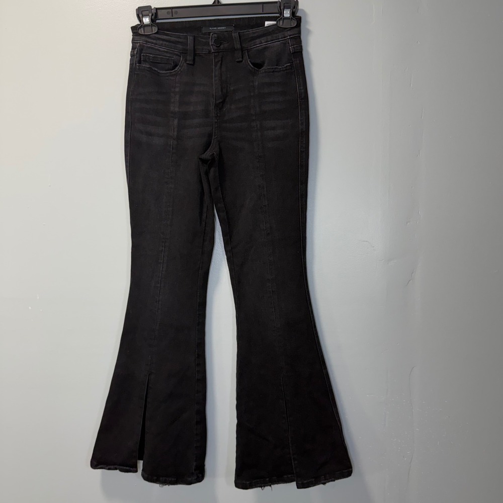 Flying Monkey Womens High Rise Flare Jeans Black Split Hem BY4214S Size 26